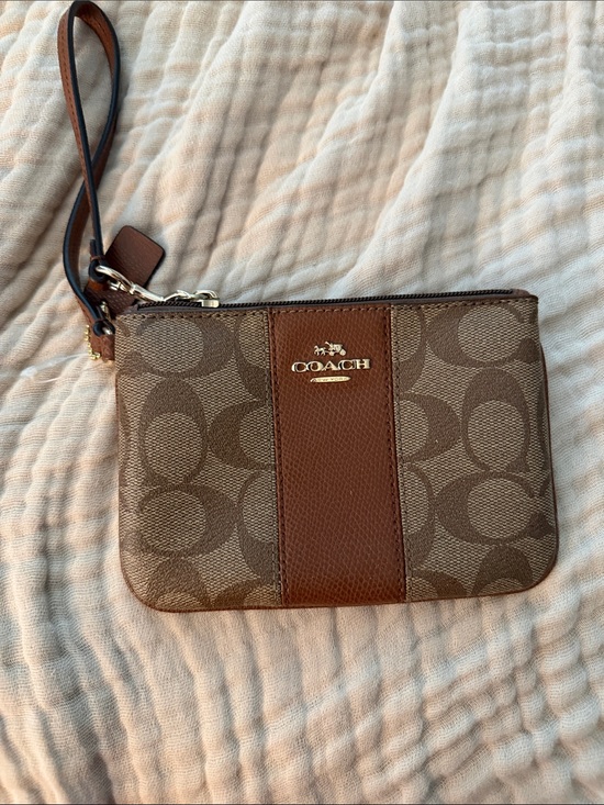 Coach Accessories - Coach Brown Signature Canvas Wristlet with Leather Stripe